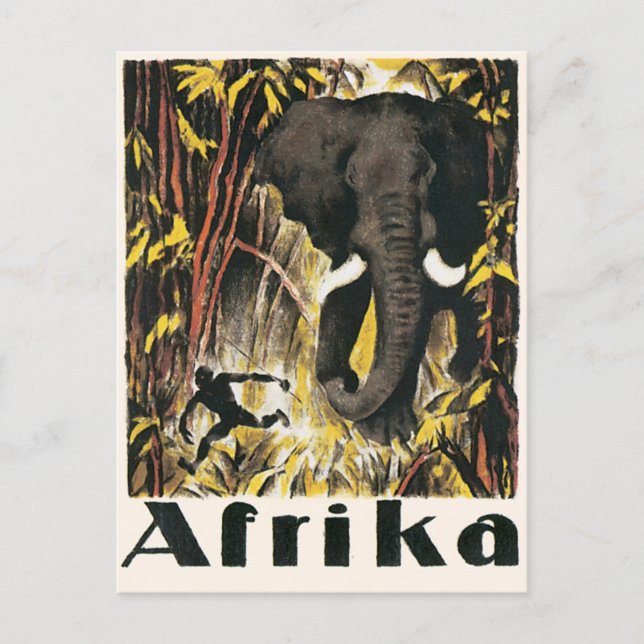 Carte Postale Poster de voyage Afrique vintage, Eléphant africai (Devant)