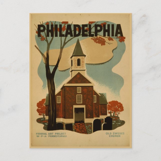 Carte Postale Poster de voyage de Philadelphie, (Devant)