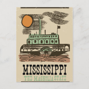 Carte Postale Poster de voyage vintage bateau du fleuve Mississi
