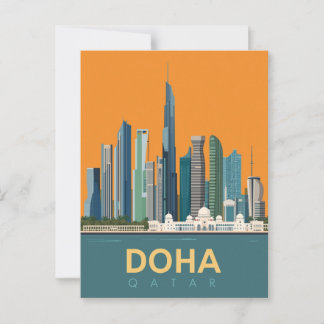 Carte Postale Poster de voyage vintage Doha Qatar Skyline