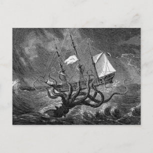 Carte Postale Poster du navire géant de Kraken Squid Sea Monster