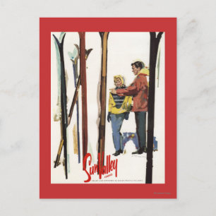 Carte Postale Poster Skis debout dans la neige par un couple