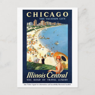 Carte Postale Poster vintage de Chicago Vacation City restauré