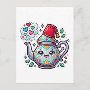 Carte Postale Pot à thé Kawaii Mint marocain Autocollant