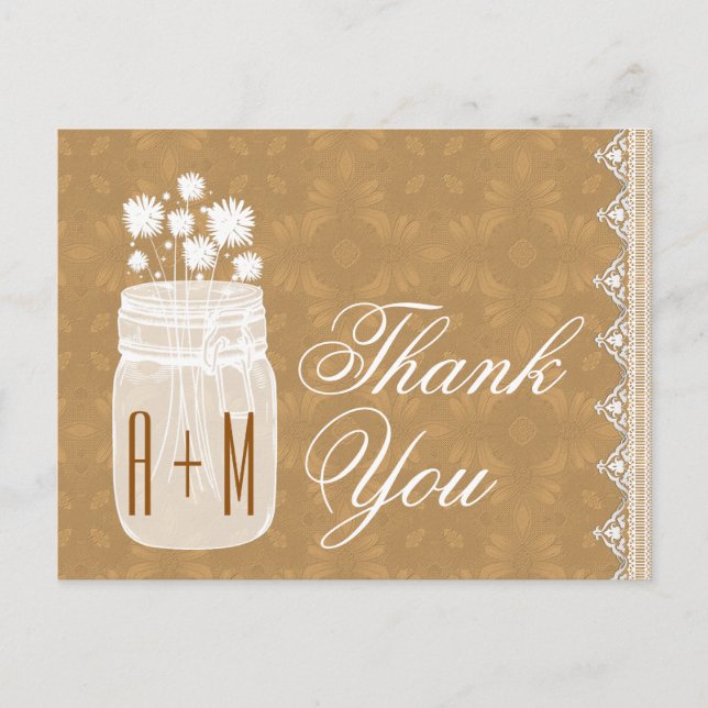 Carte Postale Pot de fleurs rustique et jarre en or de remerciem (Devant)