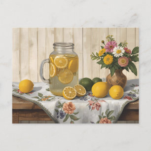 Carte Postale Pot de limonade de style campagnard, citrons frais