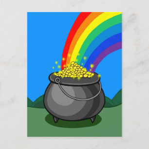 Carte Postale Pot or & arc-en-ciel