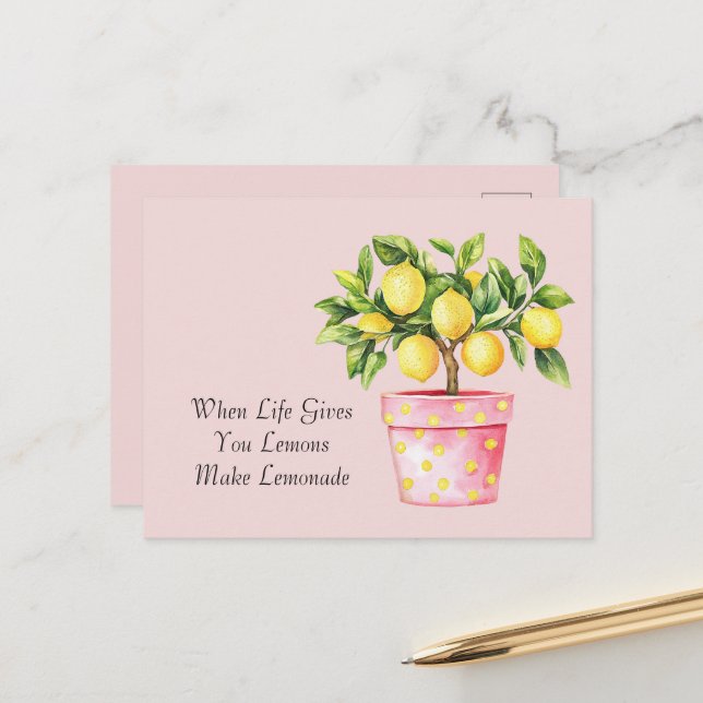 Carte Postale Pot Rose Jaune Faire De La Limonade (Devant/Arrière en situation)