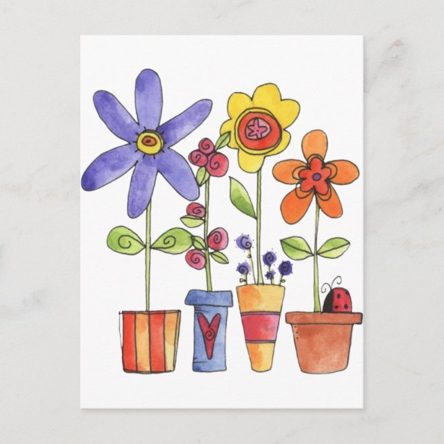 Carte Postale Pots à fleurs (Devant)