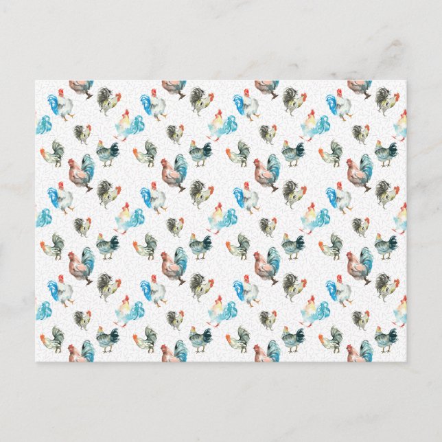 Carte Postale Poules de campagne amoureuses de poulets (Devant)
