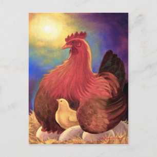 Carte Postale Poulet avec l'art de la ferme de poussins - Multi