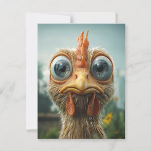 Carte Postale Poulet Drôle aux Grands Yeux en Gros Plan