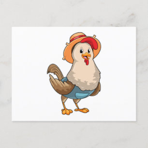 Carte Postale Poulet en fermier avec chapeau
