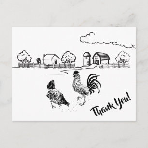 Carte Postale Poulets Coq et Poule Charmeuse Ferme de Campagne