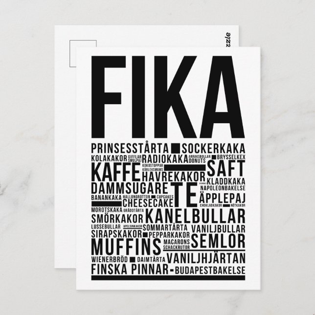 Carte Postale Poulets de café sucré Fika Poster de typographie (Devant / Derrière)