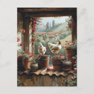 Carte Postale Poulets Rouille Pots d'argile Pots Carreaux Pays