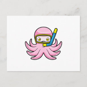 Carte Postale Poulpe à la plongée avec masque et lunettes de nat