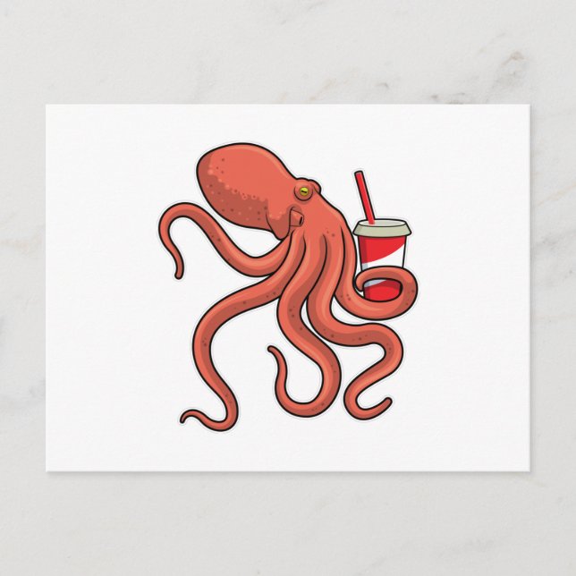 Carte Postale Poulpe avec boisson (Devant)