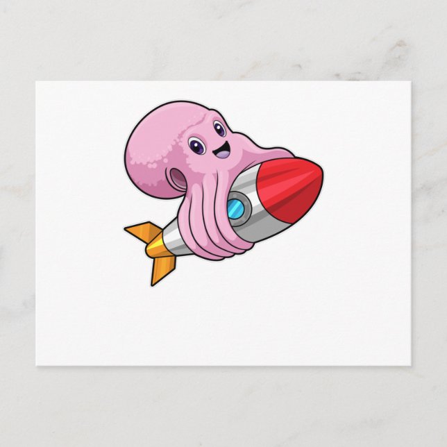 Carte Postale Poulpe avec fusée (Devant)