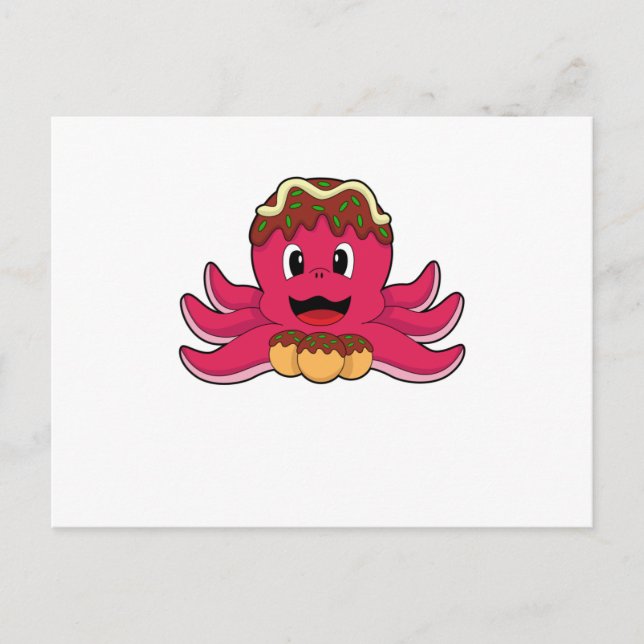 Carte Postale Poulpe avec gâteau (Devant)