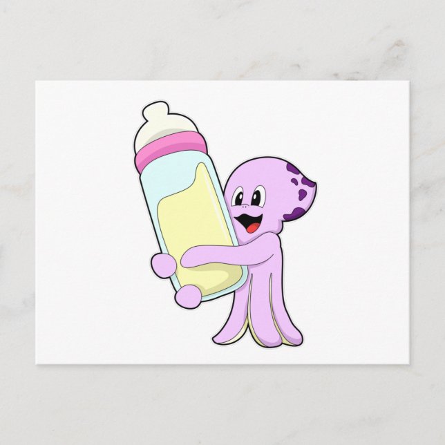 Carte Postale Poulpe avec lait en biberon (Devant)