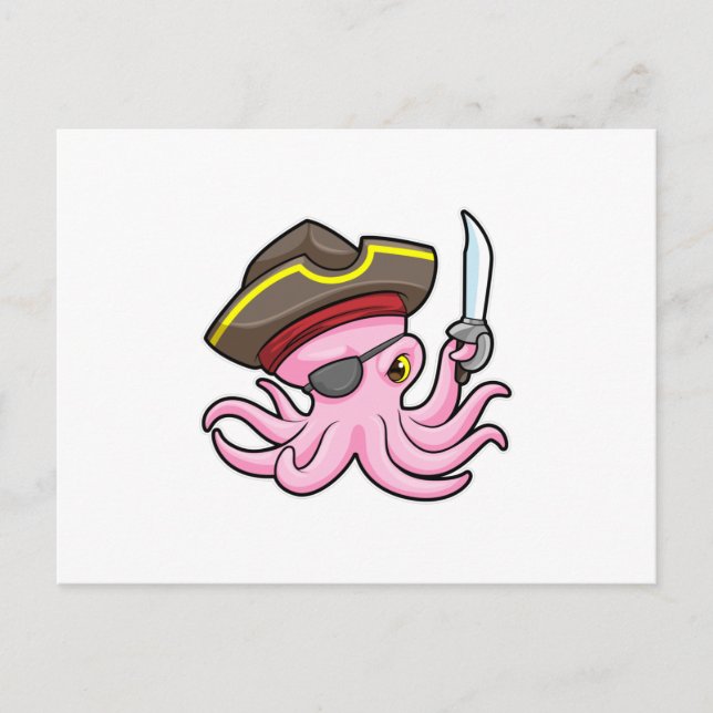 Carte Postale Poulpe en pirate avec sabre et cache-œil (Devant)