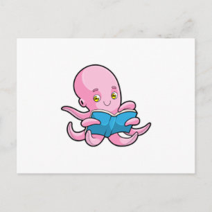 Carte Postale Poulpe en train de lire un livre