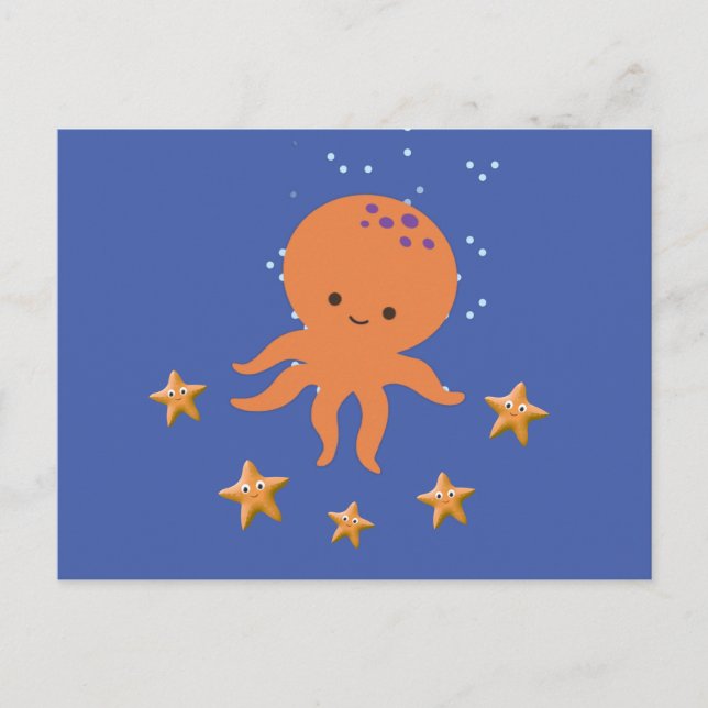 Carte Postale Poulpe Étoile de Mer Dessin Animé Mignon (Devant)