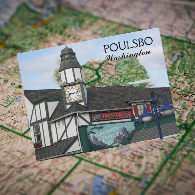 Carte Postale Poulsbo, Washington Little Norway Photo de voyage (In Situ Map)