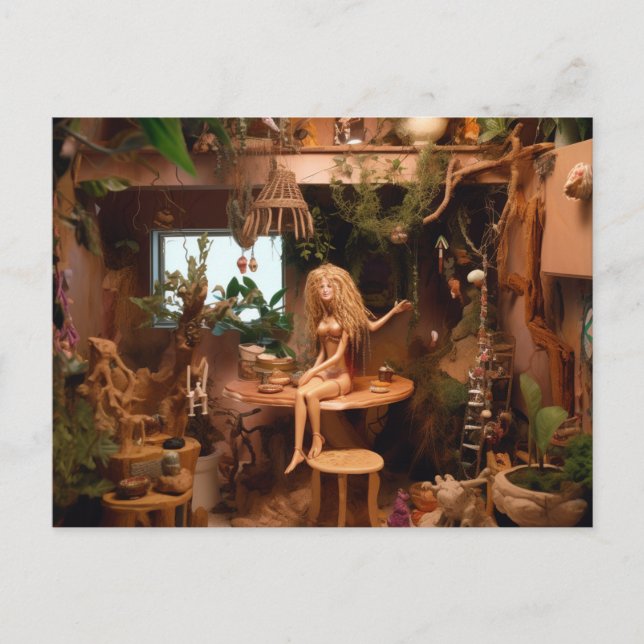 Carte Postale Poupée dans une cabane d'arbres drôle anatomie (Devant)