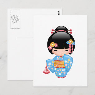 Carte Postale Poupée de Maiko Kokeshi - mignonne Geisha Girl