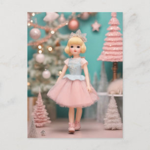 Carte Postale Poupée de Noël Pastel Retro