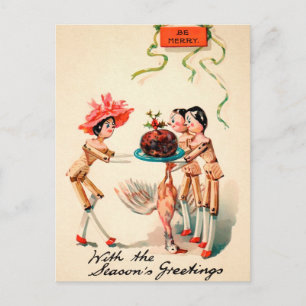 Carte Postale Poupée en bois victorienne vintage Plum Pudding