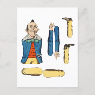 Carte Postale poupée en papier articulé étrange vieux homme coup