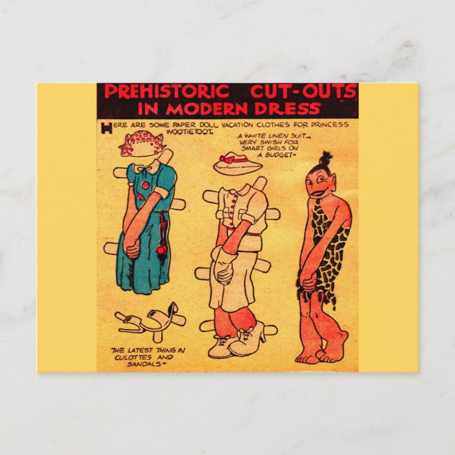 Carte Postale Poupée en papier de bande dessinée des années 1930 (Devant)