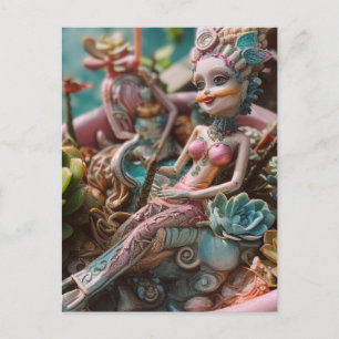 Carte postale poupée et Plante