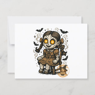 Carte Postale Poupée hantée - Dessin d'Halloween