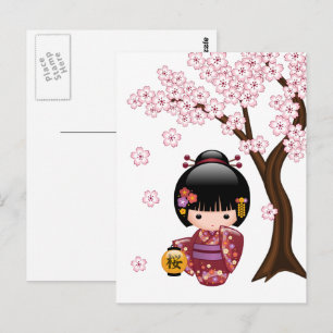 Carte Postale Poupée Kokeshi Sakura - Guérison de la Geisha Mign