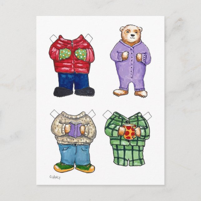 Carte postale poupée papier à l'ours (Devant)