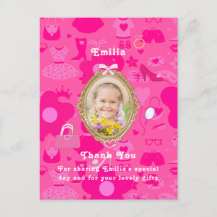 Carte Postale Poupée rétro rose Girly Allons faire la fête Anniv