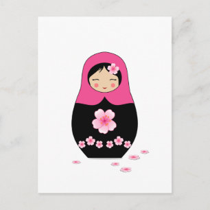 Carte Postale Poupée russe de nidification rose Matryoshka Babus