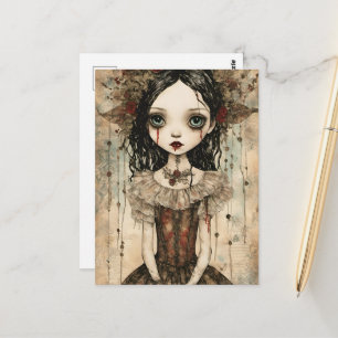 Carte Postale Poupée vampire mignonne en techniques mixtes
