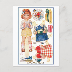 Carte Postale Poupée vintage en papier de Little Miss Muffet