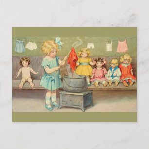 Carte Postale Poupée vintage jouant à la fille de la blanchisser