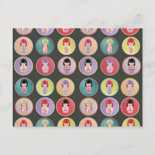 Carte Postale Poupées colorées Kokeshi