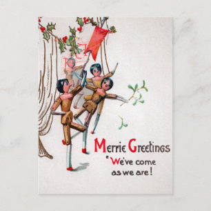 Carte Postale Poupées de Noël vintages en bois victorien