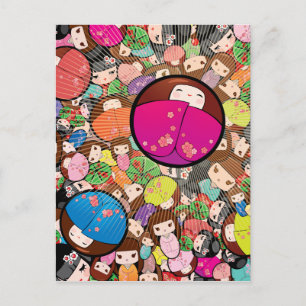Carte Postale Poupées japonaises Kawaii Kokeshi