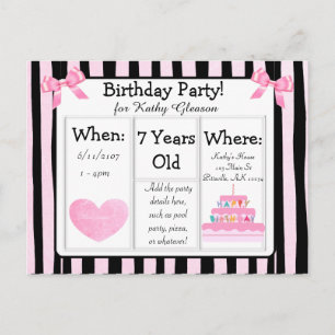 Carte postale pour fête d'anniversaire rose et noi