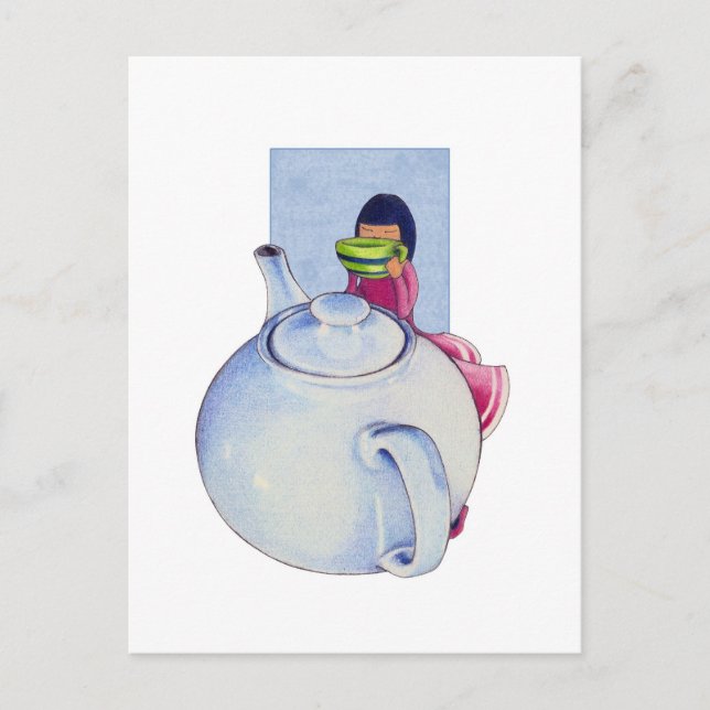 Carte postale pour fille avec thé (Devant)