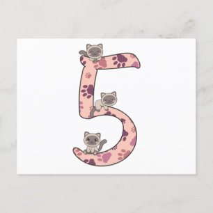 Carte postale pour les 5 ans de chat siamois pour 